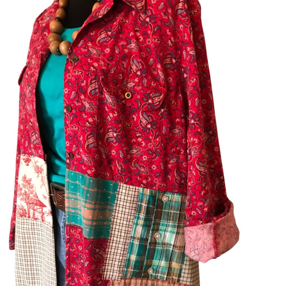 Boho Patchwork Duster, L: Upcycled Heavyweight Hi… - image 4